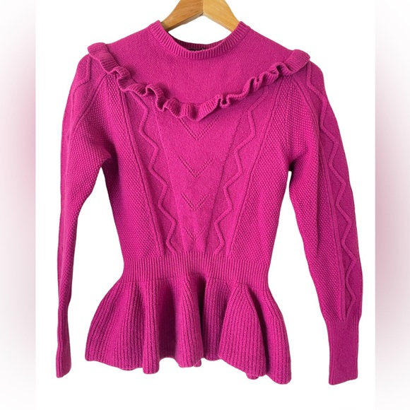 Ted Baker London Pink Knit Ruffle Peplum pullover Sweater - Picture 2 of 14